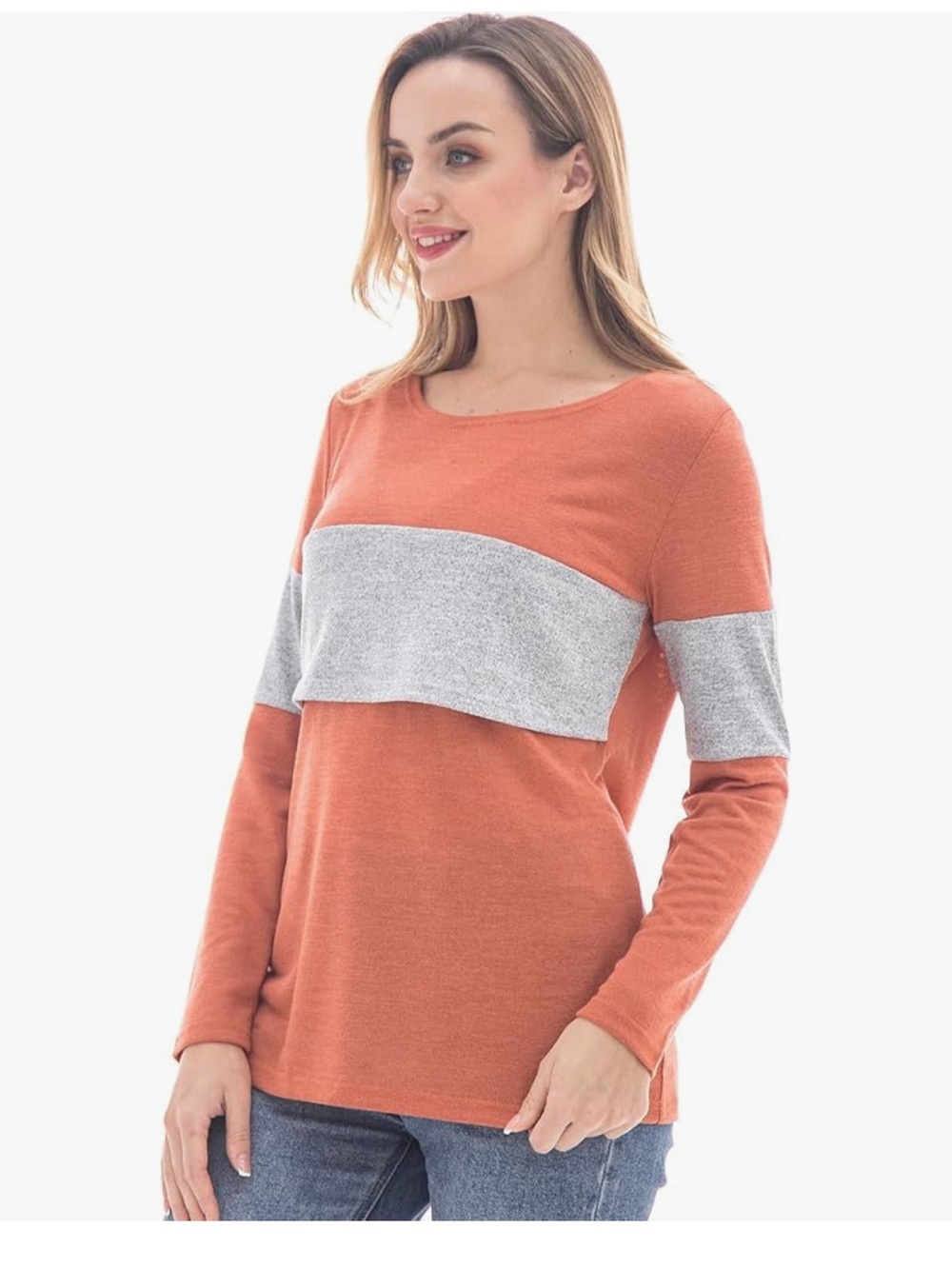 Bearsland Women's Colorblock Long-Sleeve Nursing/ Breastfeeding Top Size L